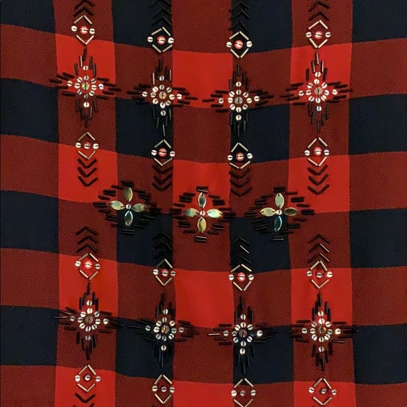 J.Crew navy & red buffalo check sequin top - Picture 2 of 4